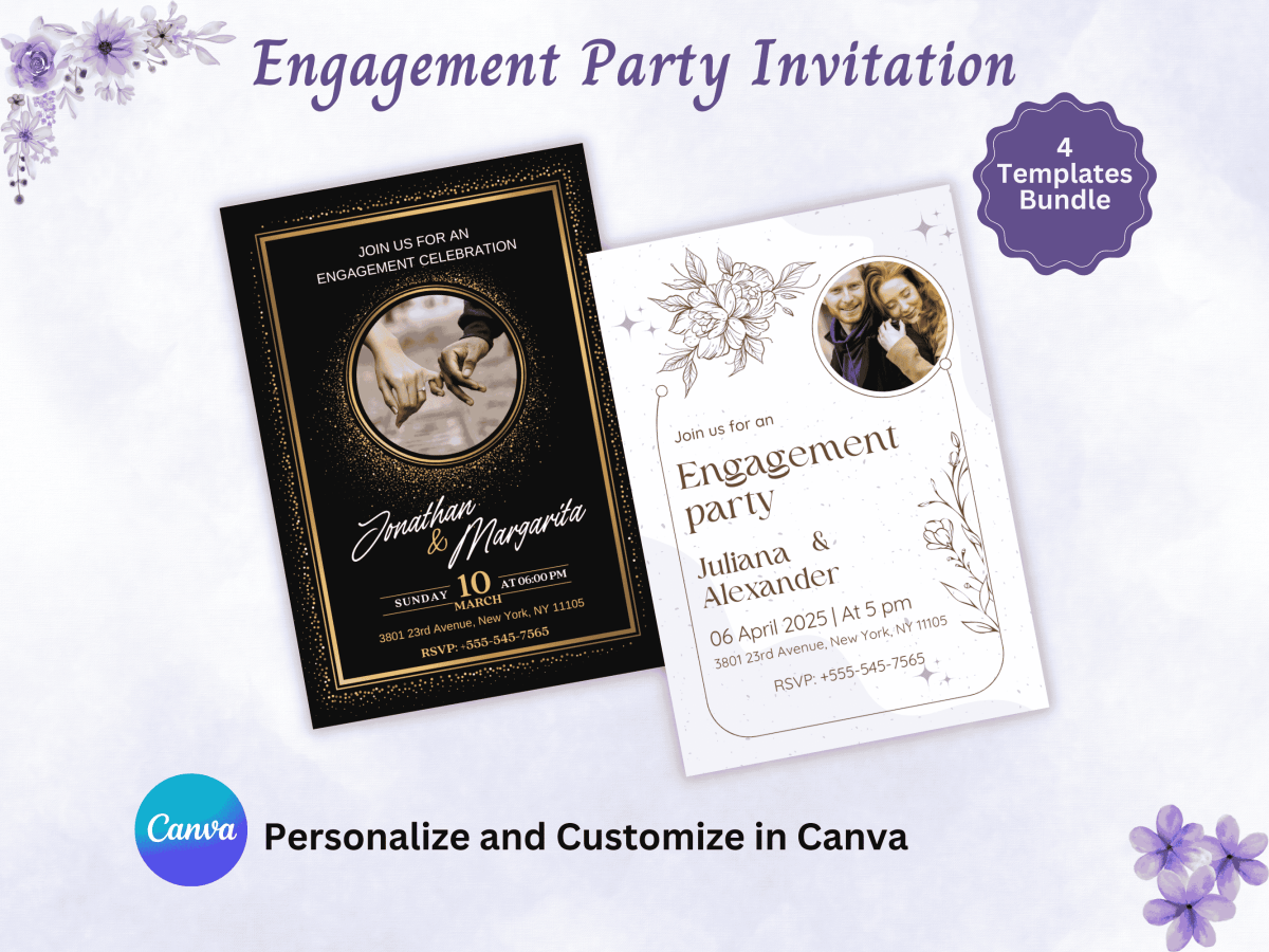 Editable Engagement Party Photo Invitation Templates Bundle (5x7 and 6x8 inches) - My Wedding Journey