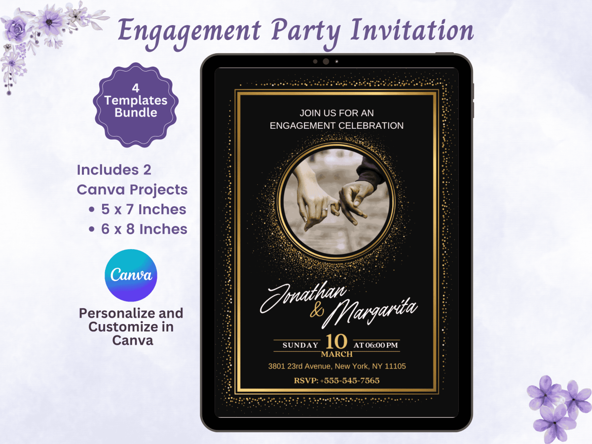 Editable Engagement Party Photo Invitation Templates Bundle (5x7 and 6x8 inches) - My Wedding Journey