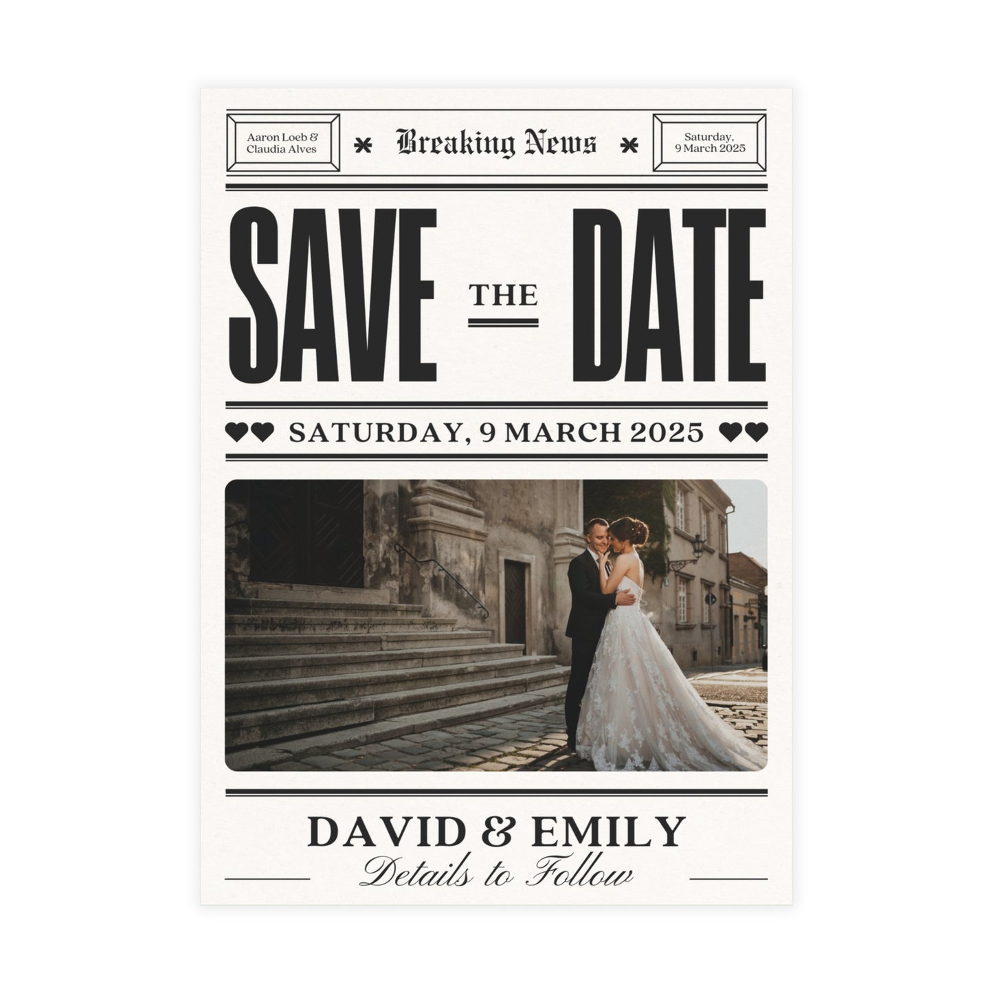 Custom Vintage Newspaper Wedding Announcement Postcard Bundle with Envelopes (Vertical)