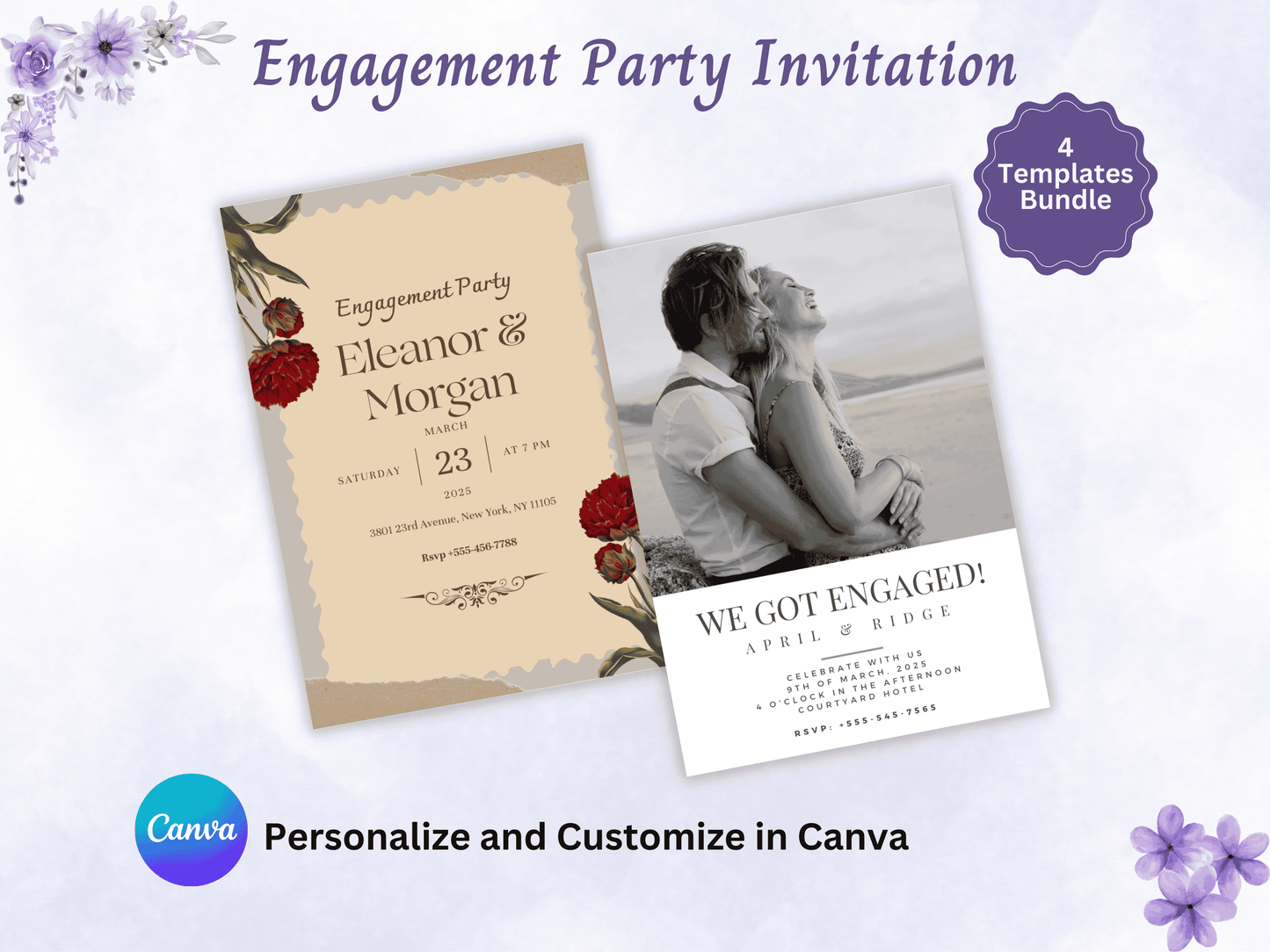 Editable Engagement Party Photo Invitation Templates Bundle (5x7 and 6x8 inches)