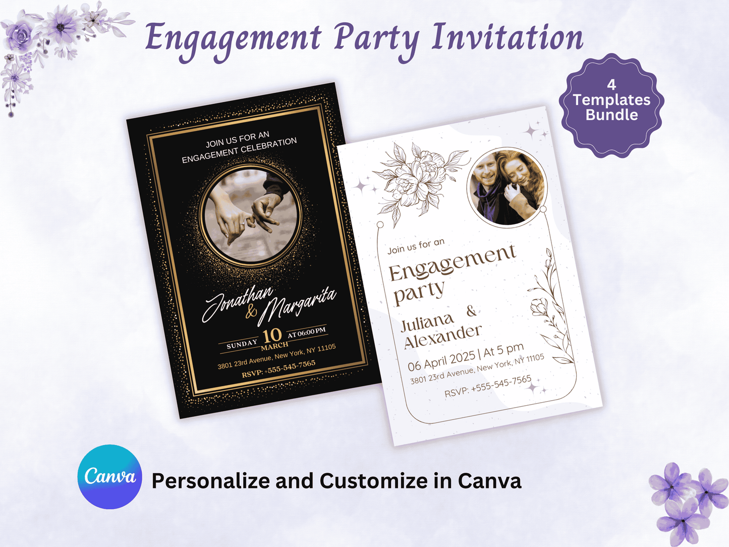 Editable Engagement Party Photo Invitation Templates Bundle (5x7 and 6x8 inches)