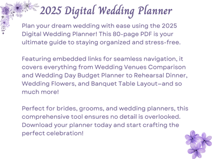 2025 Digital Wedding Planner (Budget Tracker, Venues, Flowers, Guest List, Seating Arrangements, and more)