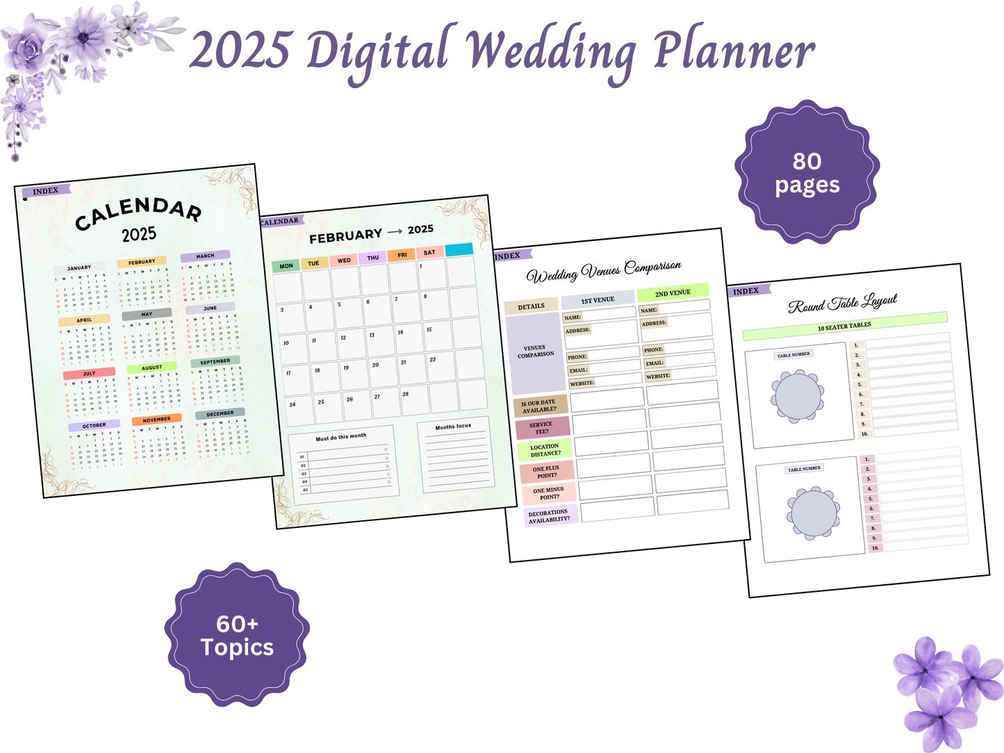 2025 Digital Wedding Planner (Budget Tracker, Venues, Flowers, Guest List, Seating Arrangements, and more)