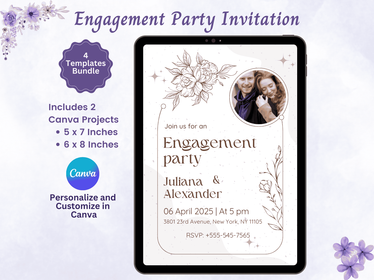 Editable Engagement Party Photo Invitation Templates Bundle (5x7 and 6x8 inches)