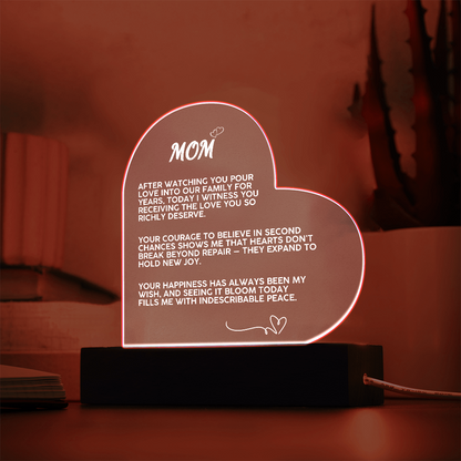 LED Heart Plaque with Message for Mother's Second Wedding