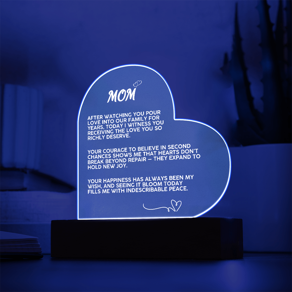 LED Heart Plaque with Message for Mother's Second Wedding